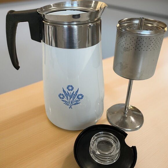 CorningWare 9 Cup Stove Top Percolator Cornflower Pattern Coffee Pot - Picture 1 of 15
